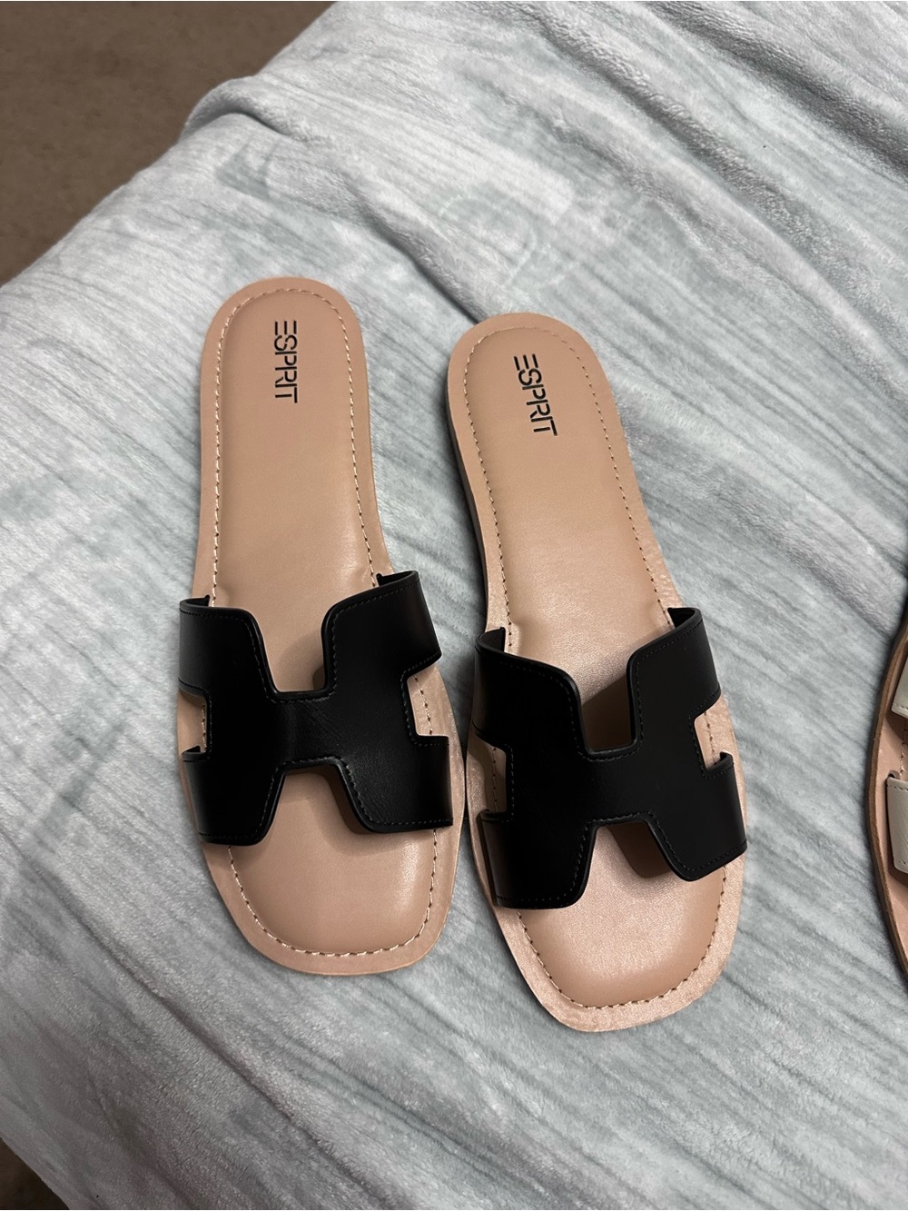 Esprit Black H-Style Slide Sandals with Nude Footbed
